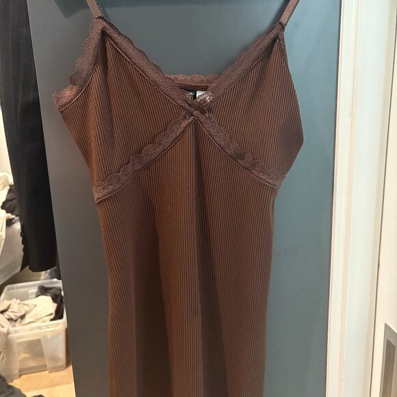 Brown Y2K Ribbed Minidress - Picture 1 of 3